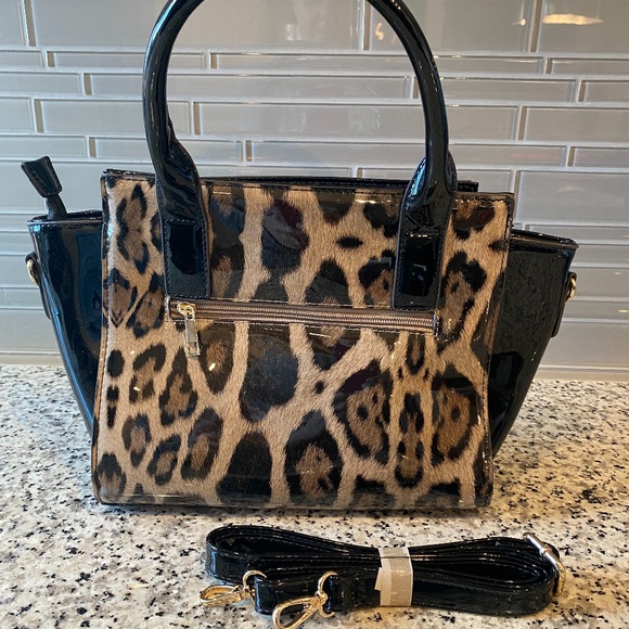 Women's Satchel, NWOT, Black w/ Cheetah Print - Picture 1 of 8